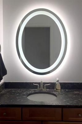 Oval Bathroom LED Mirror Lighted Makeup Mirror Dimmable Vanity Mirror Anti-Fog Wall Mounted Mirror with Lights