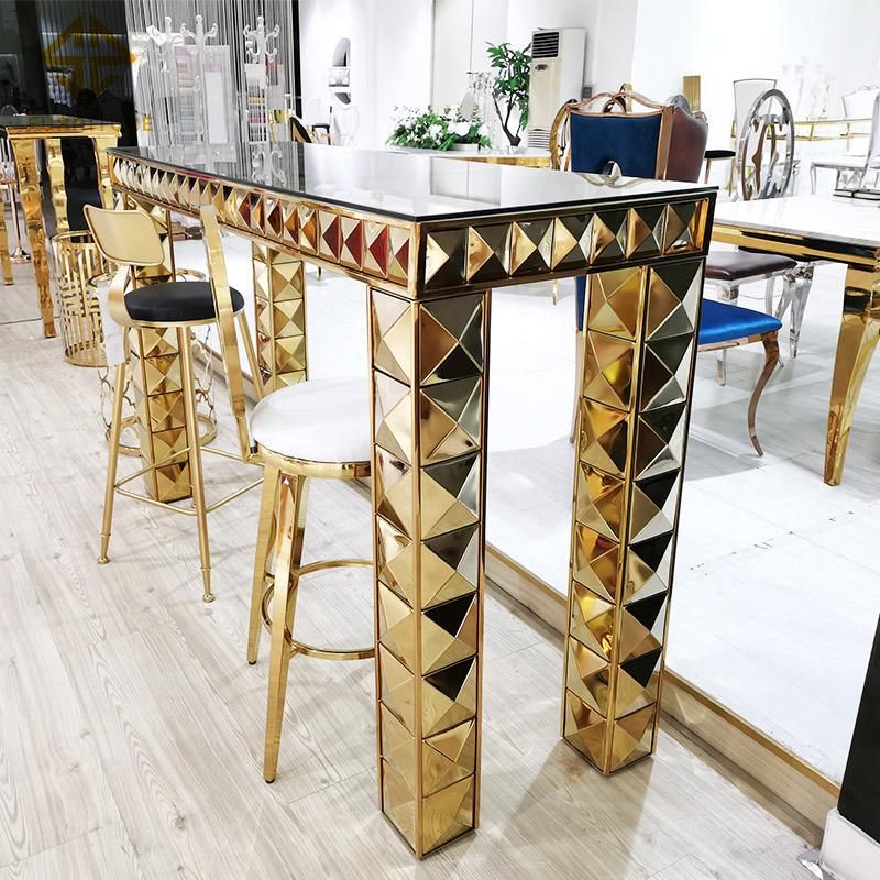 Luxury Elegant Design Gold Stainless Steel with Leather Antique Bar Stool Chair