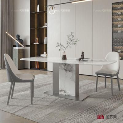 Modern Extendable Living Room Rock Board Furniture Four Legged Metal Dining Table