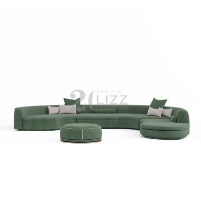 Unique Nordic Design Sectional Living Room Furniture Modern Fabric Curved Couch Sofa Set with Ottoman