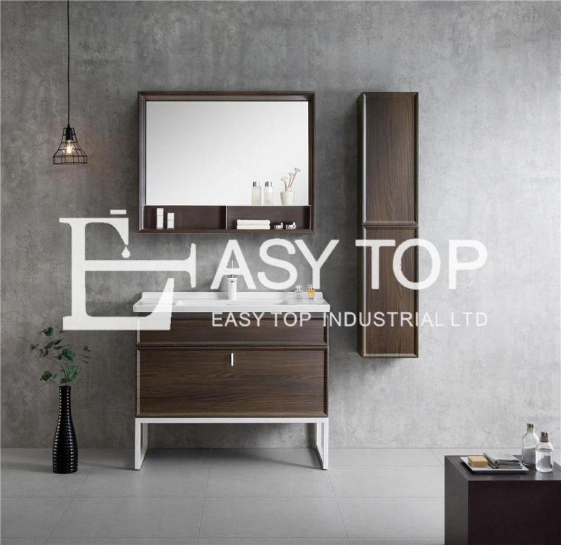 in Stock UK Cabinets Customized Luxury Sweden Walnut Black Floor Mounted One Sink Modern Bathroom Cabinet