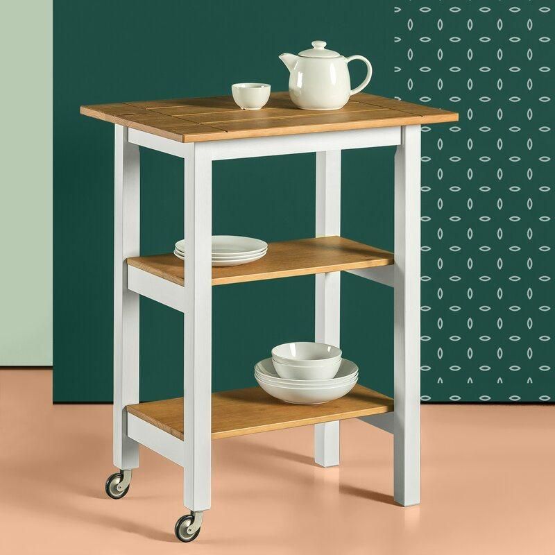 Home Basic 3-Tier Kitchen All Solid Wood Rolling Microwave Cart on Wheels Kitchen Trolley