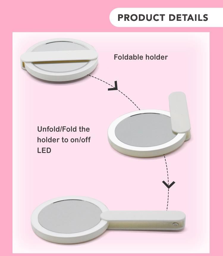 Travel Foldable Handheld Beauty LED Pocket Mirror for Cosmetic Makeup