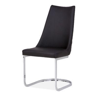 High Quality Hotel Home Restaurant Furniture Black PU Leather Dining Room Chair with Chromed Base for Cafe Bar