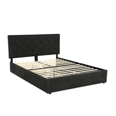 Queen Platform Bed Frame with 4 Storage Drawers and Headboard, Diamond Stitched Button Tufted Upholstered Design, Mattress Found