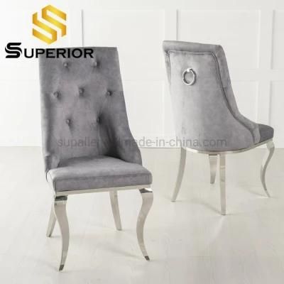 Silver Stainless Steel Velvet Dining Chair with Ring on Back