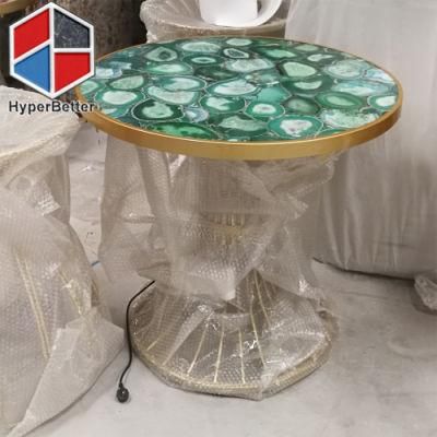 Green Agate Coffee Tables Round with LED Light Inside