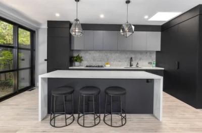 L-Shaped Black Matt Modern Durable Design Wall Storage Cabinets PVC Residential Projects Kitchen Cabinets