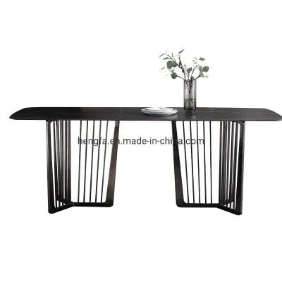 Factory Manufacture Restaurant Furniture Metal Frame Black Marble Dining Table