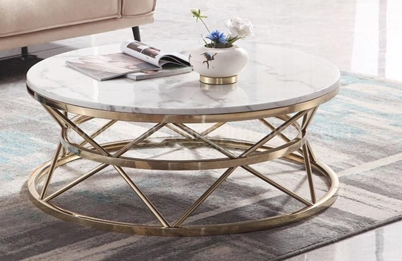 Modern Stainless Steel Frame Marble Top Coffee Table For Home