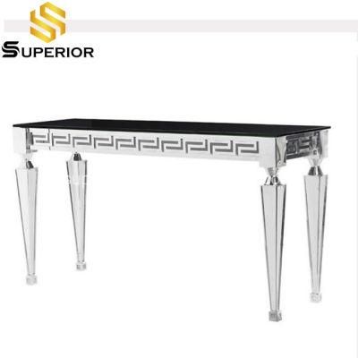 Nordic Style Black Glass Top Stainless Steel Long Bar Tables