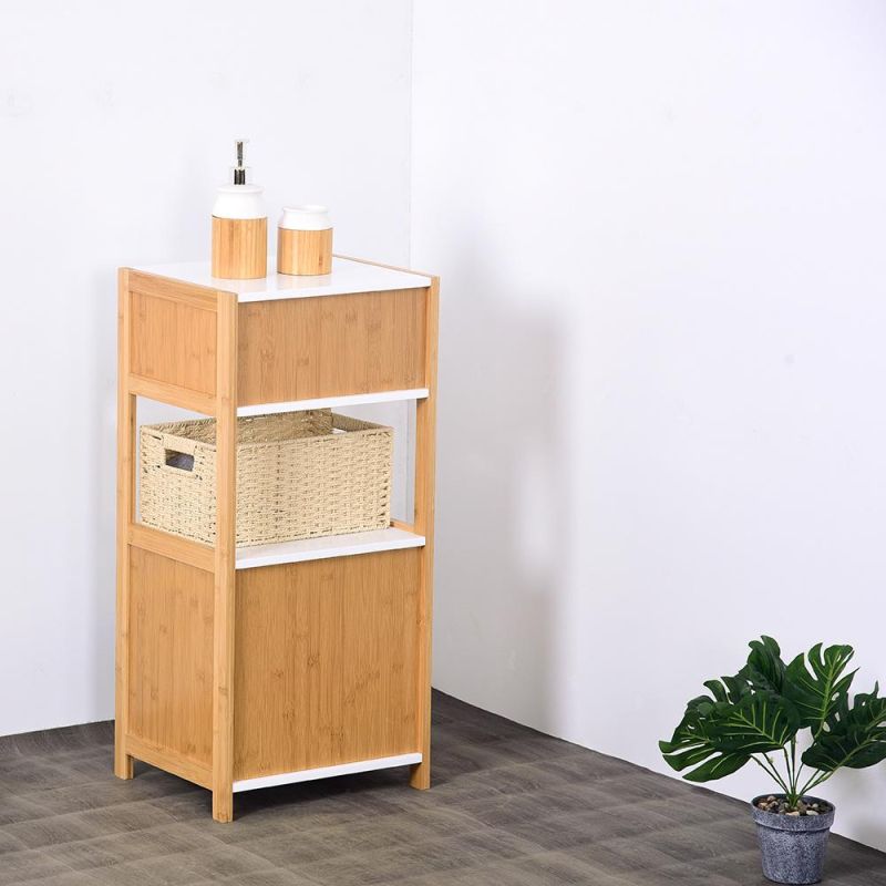 Bamboo Storage Cabinets Bathroom Cabinet with Drawer, Free Standing Storage Cabinet Shelf/Livingroom/Kitchen