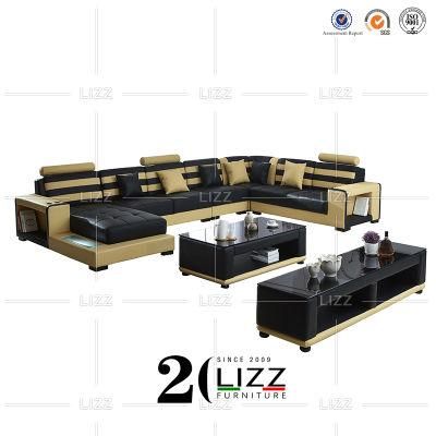 Modular Living Room Set Modern Leather Sofa with LED