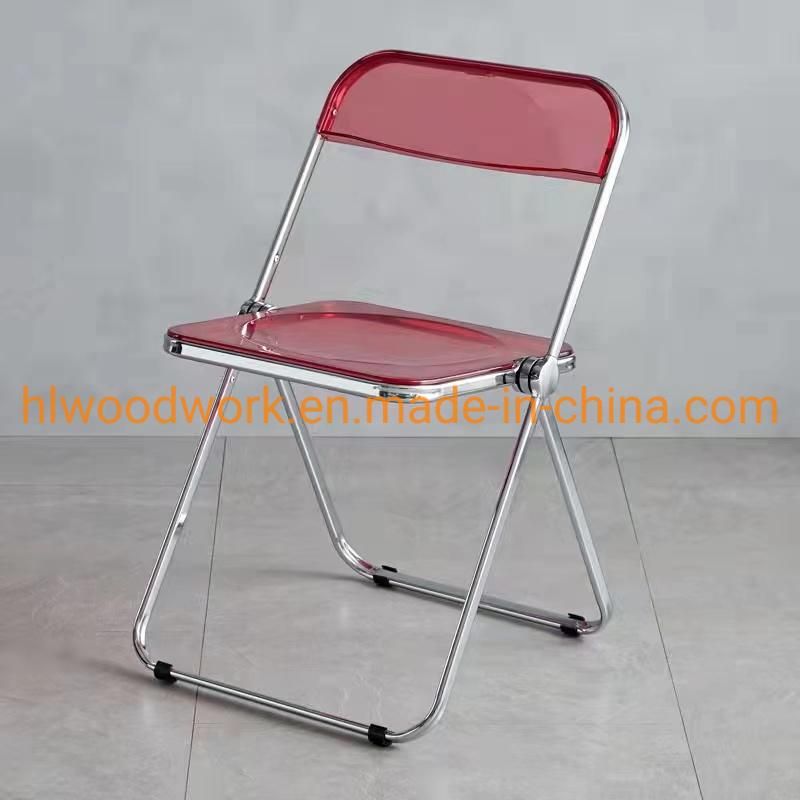 Modern Transparent Red Folding Chair PC Plastic Resteraunt Chair Chrome Frame Office Bar Dining Leisure Banquet Wedding Meeting Chair Plastic Dining Chair