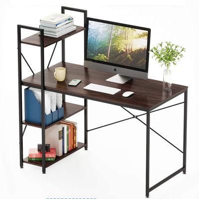 Corner Wooden Metal Computer Desk with Shelves Reversible Home Office Desk with Bookshelf