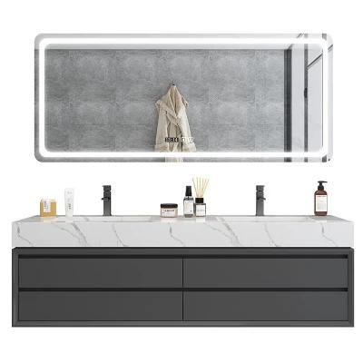 European Style Bathroom Furniture Design LED Mirror Bathroom Cabinet with Rock Plate Sink