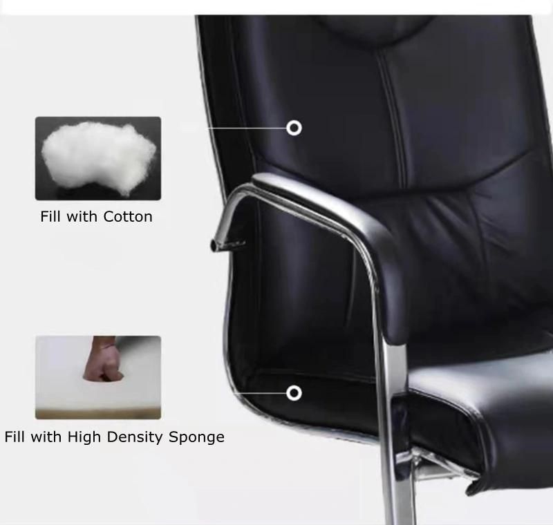 Simple Design Brown PU Leather Chairs Office Meeting Room Stainless Steel Metal Frame Training Chair