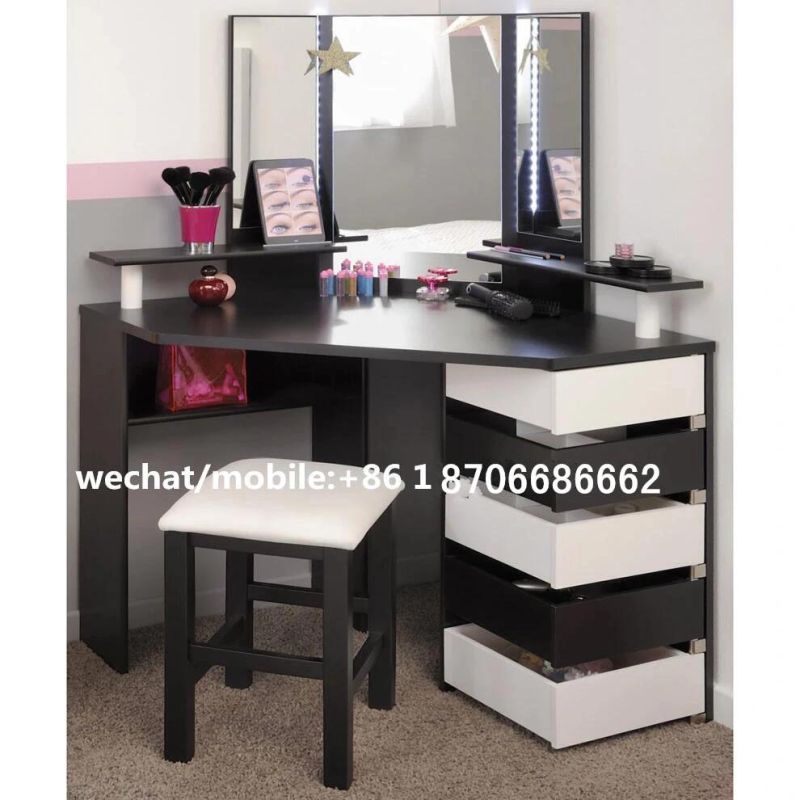 Customized Wooden Dressing Table with Mirror and Dressing Stool