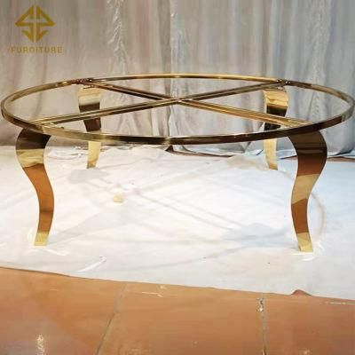 Royal Luxury Wedding Stainless Steel Gold Dining Table Round Marble Top and Chair Designs