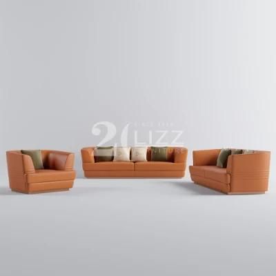 Modular European Style Living Room Furniture Set Italian Top Grain Leather Sofa 1+2+3