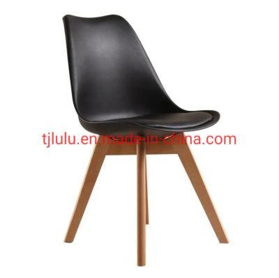 New Modern Cheap Price PP Dining Plastic Chair Tulip PU Cafe Restaurant Wooden Leg Office Chair for Living Room