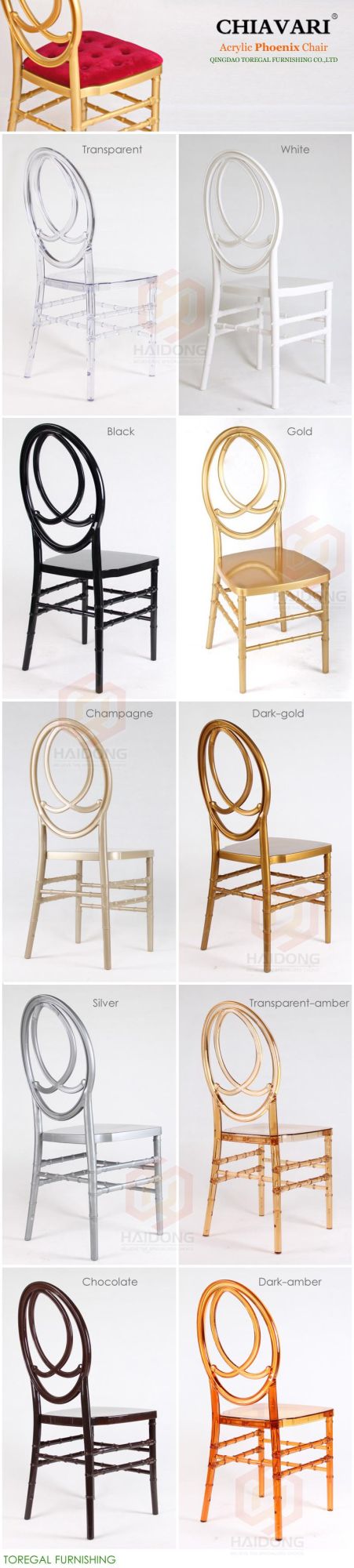 Modern Dining Furniture Quality Acrylic PC Resin Phoenix Wedding Chair Supplies