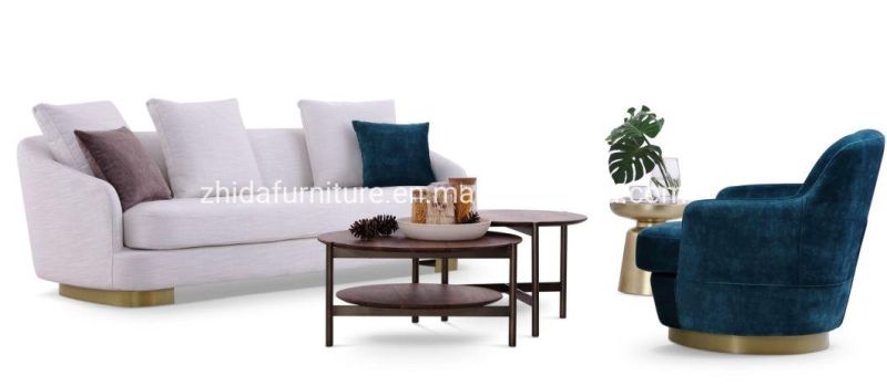 Promotion Stainless Steel Frame Gold Frame Home Living Room Furniture Small Loveseat Fabric Sofa
