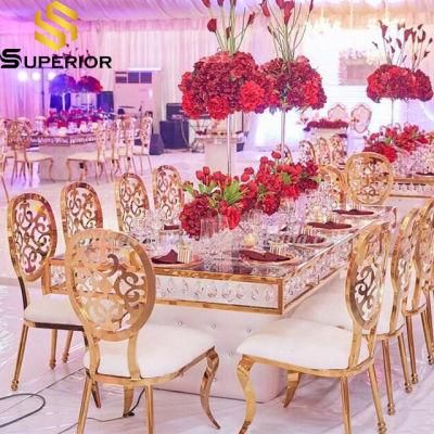 Luxury Gold Steel Frame Flower Decortaion Back Wedding Dining Chair