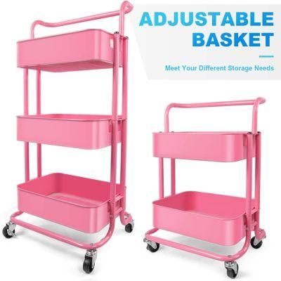 Modern Types Colour Design Kitchen Trolley Basket on Wheels