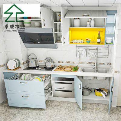 blue Particle Board PVC Kitchen Cabinet with Hanle