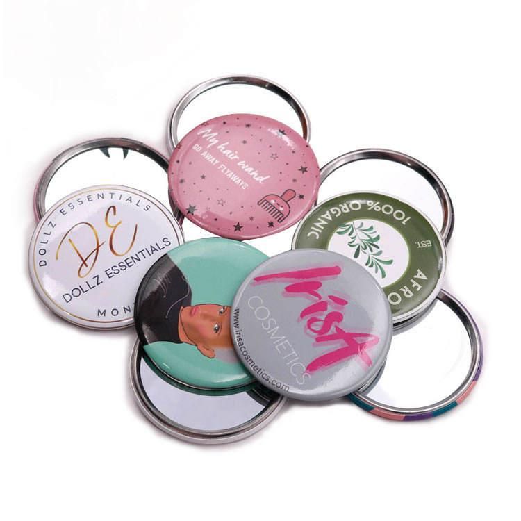 Customized Make up Mini Round Pink Pocket Mirror Gift with Rhinestone