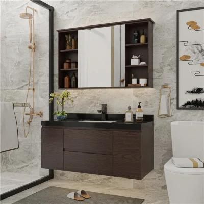 Retro Wall Mounted Double Sink Ceramic Wash Basin Sink Bathroom Furniture Mirror Cabinet Wood Vanity Cabinet with Ceramic Sink