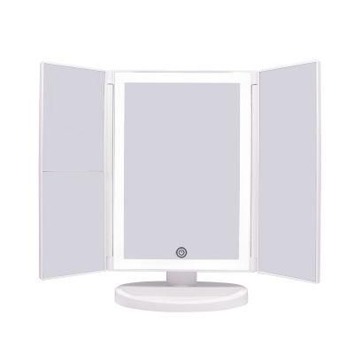 Hot Selling Home Products Trifold LED Makeup Mirror with 2X 3X Magnifying Mirror Touch Sensor