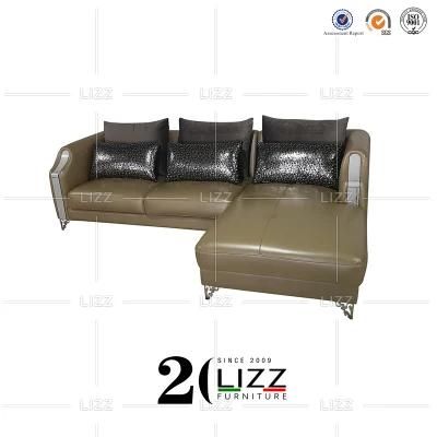 Classical Modern Style Button Design Living Room Furniture Sectional Genuine Leather Sofa