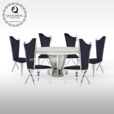 Silver Modern Stainless Steel Banquet Round Dining Table Set