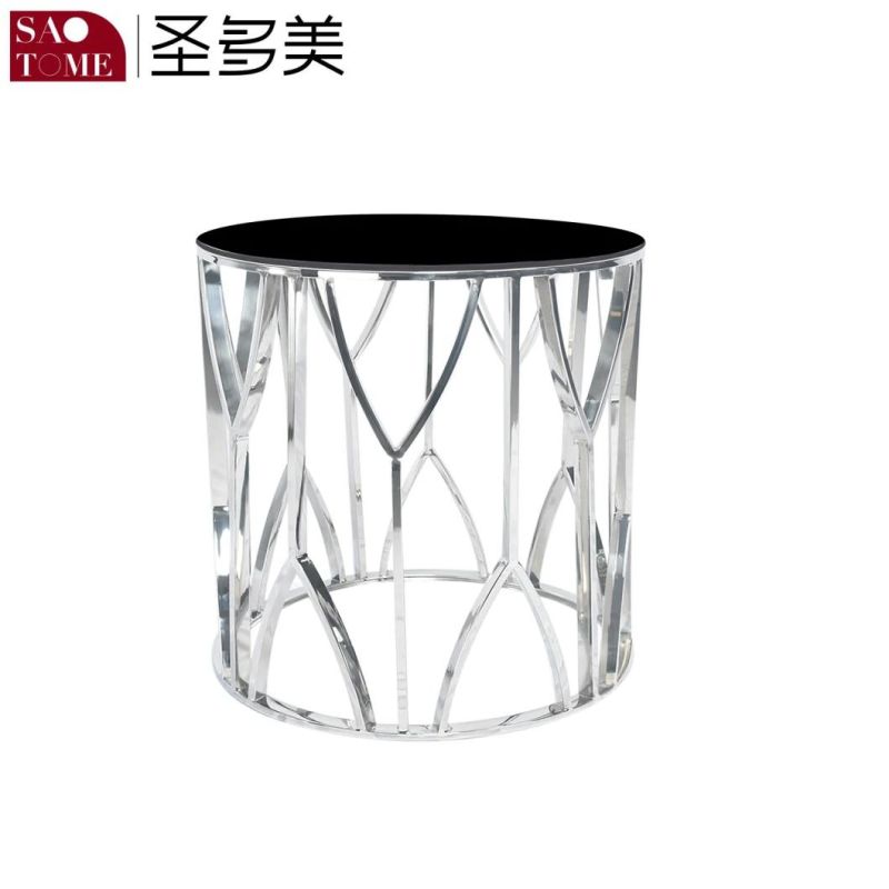 Stainless Steel Hotel Furniture Side Table Tea Table with Glass Top