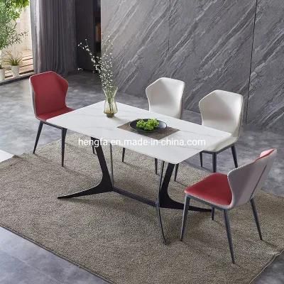 Modern Design Space Saving Marble Granite Metal Legs Square Dining Table