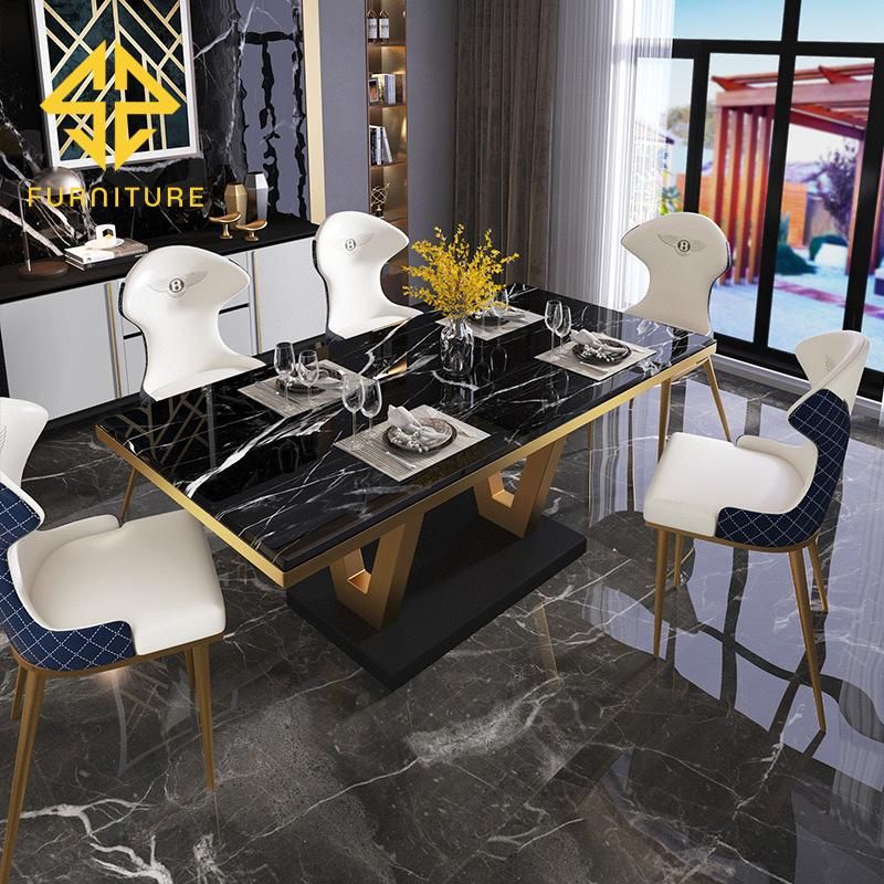 Sawa Hot-Selling Luxury Home Marble Slate Dining Table and Chair Set