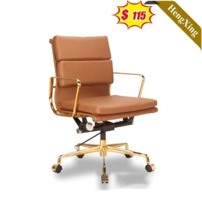 Simple Design Office Furniture Stainless Steel Golden Metal Legs Brown Color PU Leather Chairs