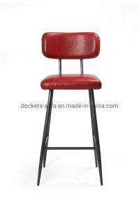 American Industry Loft Iron Metal Legs Red Vintage Top Grain Leather Simple Design Barstool