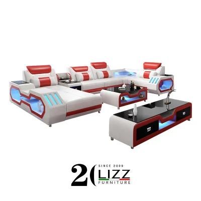 High End Quality Contemporary Home Hotel Furniture Set Italian Living Room Luxury Leather Sofa with Coffee Table