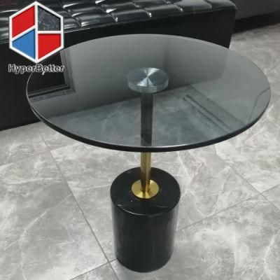 Round Shape Black Marble Base Glass Top Coffee Table