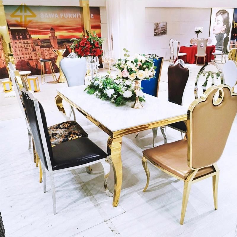 Banquet Furniture Golden Metal Stainless Steel Frame White Banquet Chair Wedding
