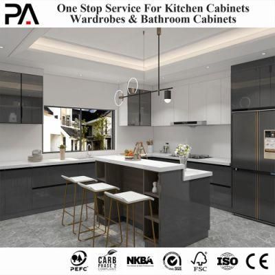 PA Modern Melamine Cucina Completa Vietnam Dark Gray Glossy Lacquer Modular Stand Style Kitchen Cabinet