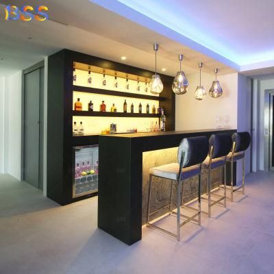 Gloss Black Bar Counter with Wall Wine Shelves