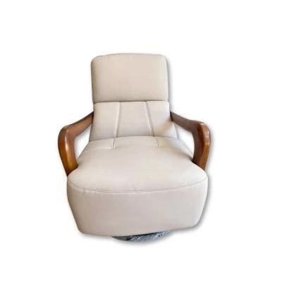 Living Room Wood Leather Rotatable Leisure Lazy Rocking Chair Modern Design Furniture