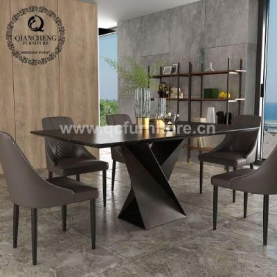 Black Carbon Steel Modern Home Furniture Marble Dining Table