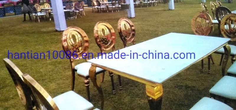 Steel Leg Indoor Wedding Furniture White PU Leather Gold Stainless Steel Used Dining Chairs