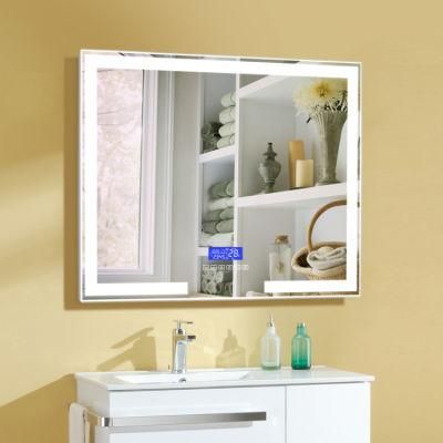 Wall Mounted Smart LED Defogger Bathroom Mirror with Digital Clock