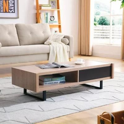 Fashionable Living Room Furniture Sofa Snack End Tables Cocktail Wood Console Tea Coffee Table with Shelf Drawer Metal Legs